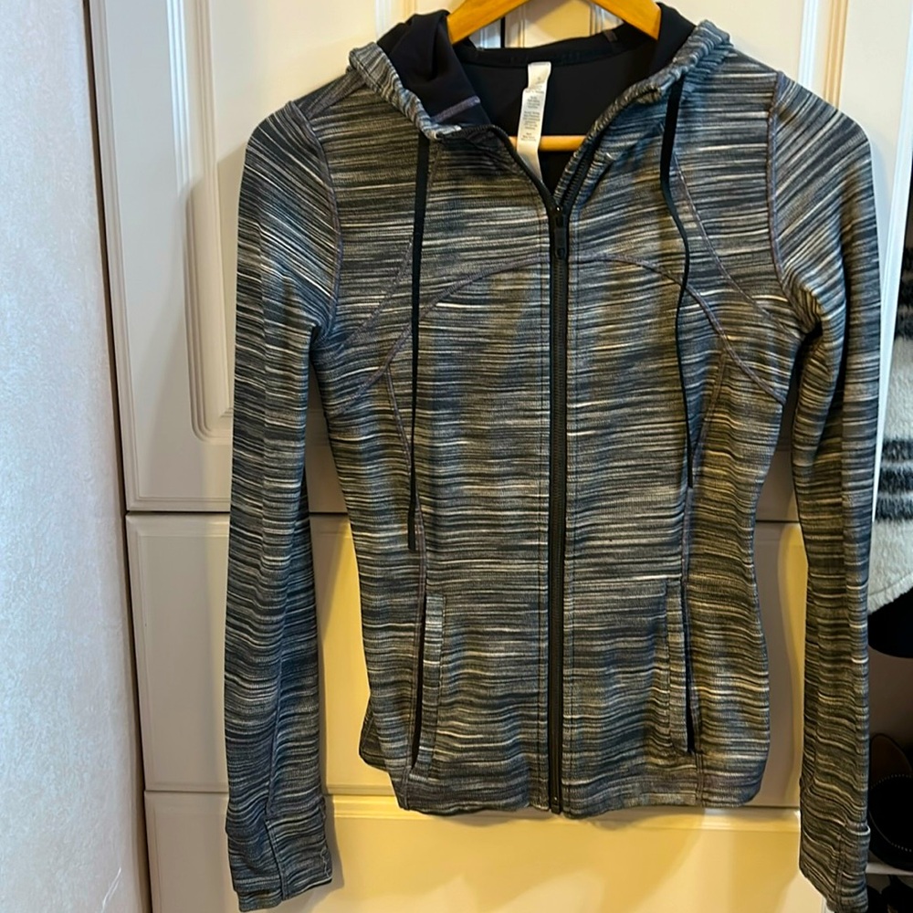 Like New! Lululemon Zip Up Performance Jacket, Black Striped